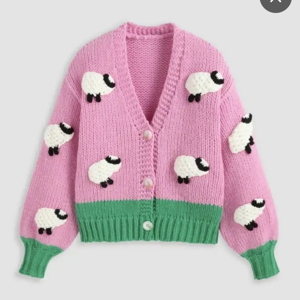 Dreamers By Debut Counting Sheep 3D Bobble  Cardigan Pink Small NWOT